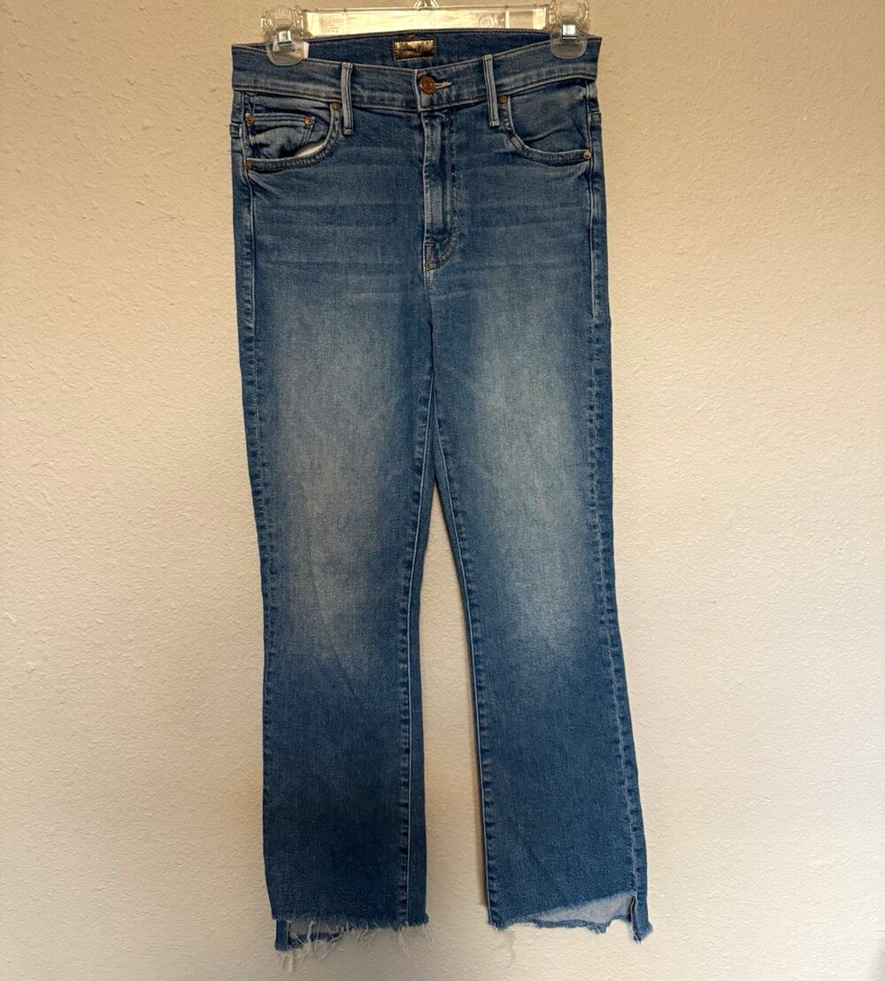 MOTHER The Insider Crop Step Fray Medium Wash Jeans Womens 25